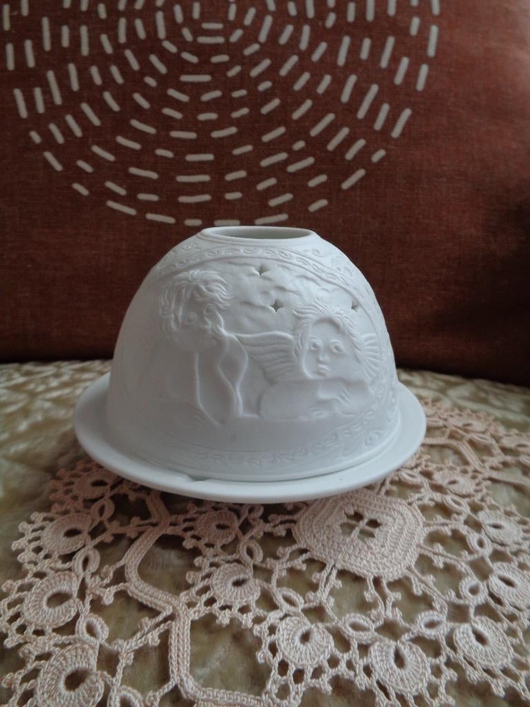 Brocant Waxinelichtje Biscuit met Engelen ** Mimosa **, Ophalen of Verzenden