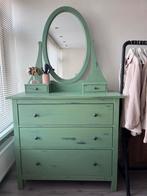 Vintage Groene Commode met Spiegel - Landelijke Stijl, Gebruikt, 5 laden of meer, 100 tot 150 cm, Ophalen of Verzenden