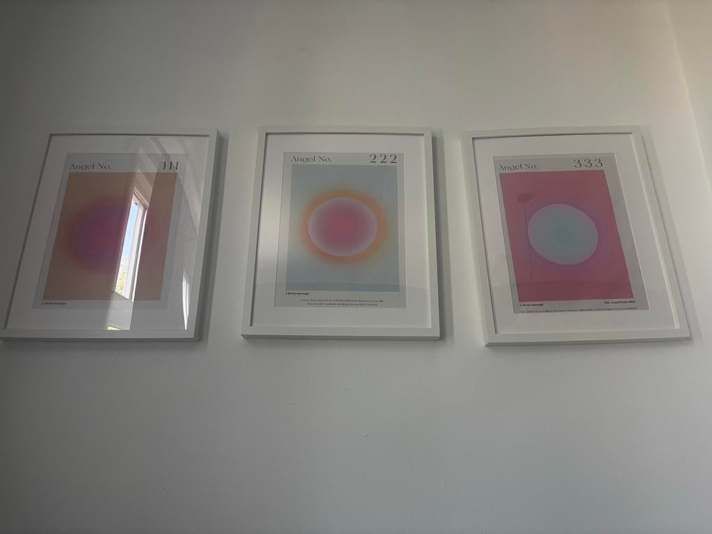 Set van 3 ingelijste posters: Angel No. 111, 222, 333, Huis en Inrichting, Woonaccessoires | Schilderijen, Tekeningen en Foto's