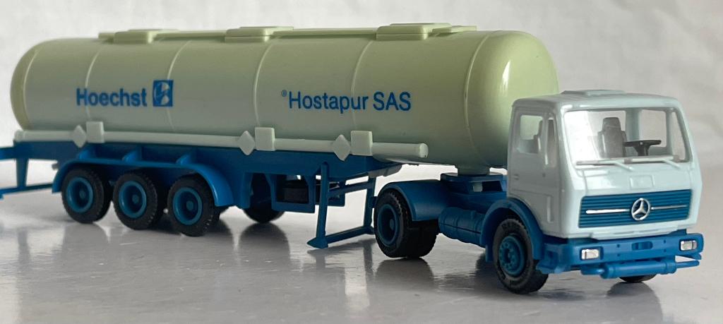 Herpa: Mercedes met tanksilo-oplegger "Hoechst Hostapur SAS", Ophalen of Verzenden, Gebruikt, Bus of Vrachtwagen, Herpa