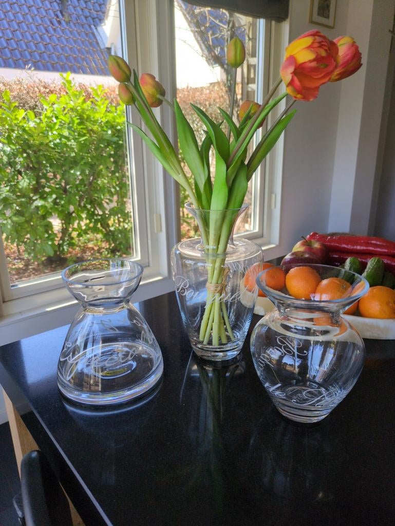 Riviera Maison glazen vazen met kunst tulpen, Overige kleuren, Ophalen of Verzenden, Minder dan 50 cm, Glas