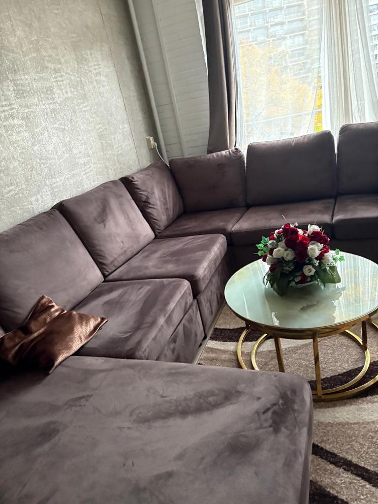 Comfortabele Hoekbank - Bruin Stof, Huis en Inrichting, Banken | Bankstellen, Ophalen, 250 tot 300 cm, Gebruikt, Hoekbank