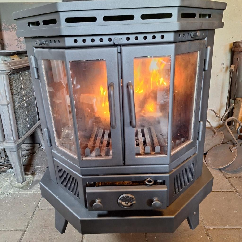 Unieke dubbele Reny houtkachel allesbrander, Huis en Inrichting, Kachels, Ophalen, Gebruikt, Houtkachel, Vrijstaand