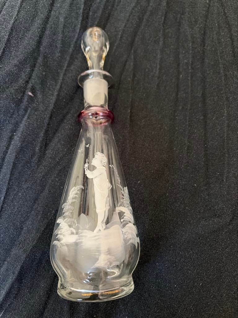 Vintage Glazen Karaf met Gegraveerd Kind en Stop, Antiek en Kunst, Antiek | Glas en Kristal, Ophalen