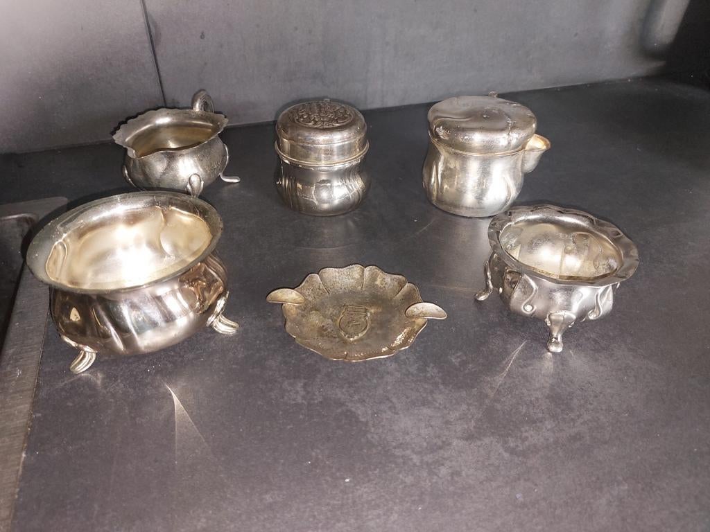 Antiek Verzilverd Theeservies - 6-delig, Antiek en Kunst, Antiek | Goud en Zilver, Ophalen of Verzenden