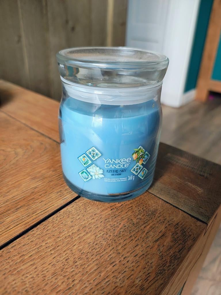 Yankee Candle Azure Sky Geurkaars, Ophalen, Nieuw, Blauw, Glas