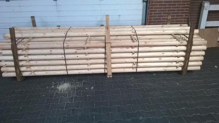 Rondhout Vuren, 8cm of 10cm diameter, 3m lang. Onbehandeld., Doe-het-zelf en Verbouw, Hout en Planken, Nieuw, Balk, Vuren, 300 cm of meer