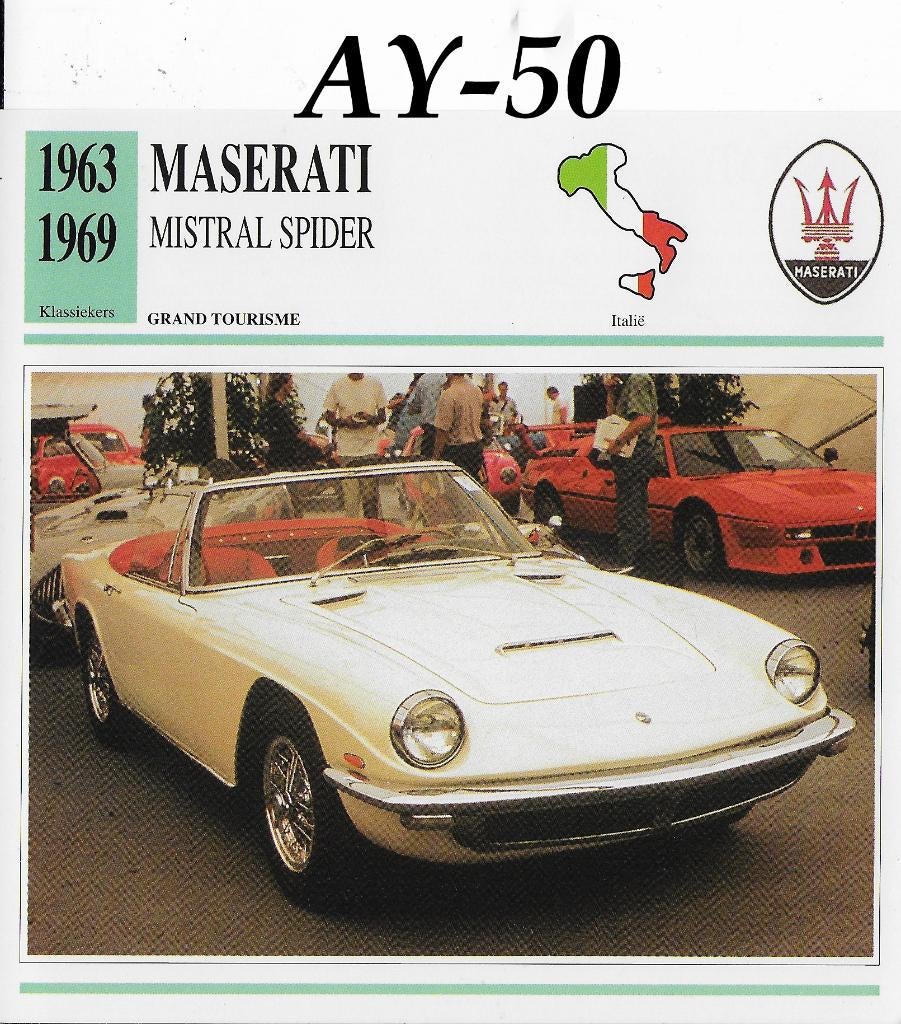Ay50 autokaart maserati mistral spider (1963 - 1969 ), Ophalen of Verzenden, Zo goed als nieuw, Auto's