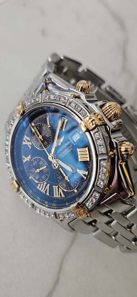 Breitling Crosswind st/goud diamonds., Sieraden, Tassen en Uiterlijk, Horloges | Dames, Overige merken, Staal, Ophalen of Verzenden