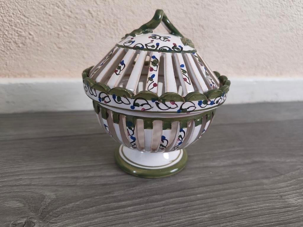 Vintage handgeschilderd bonbonnière potje met deksel, Ophalen of Verzenden