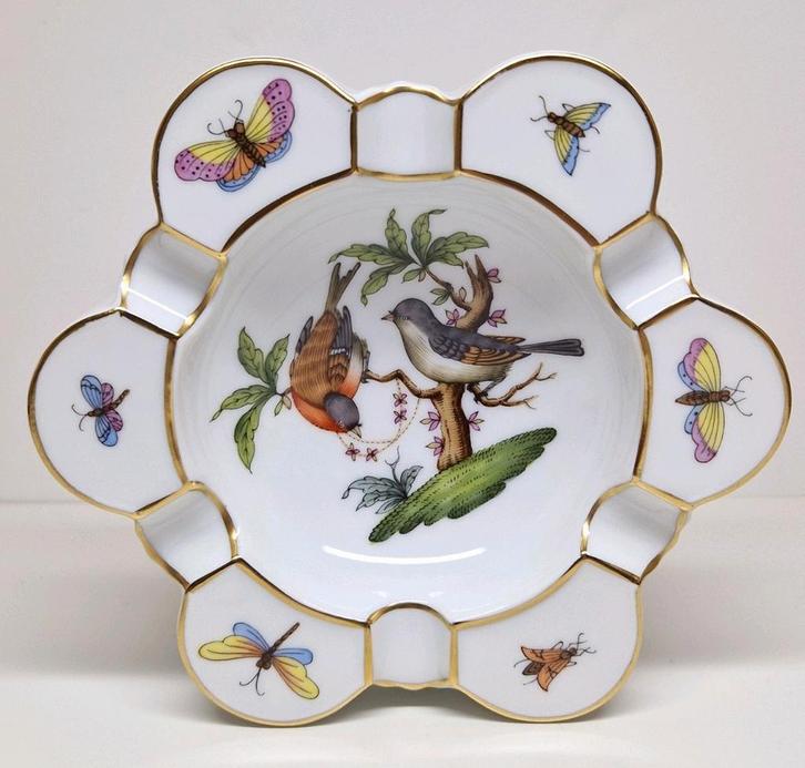 Herend dikke hexagonale asbak Rothschild Bird decor., Antiek en Kunst, Antiek | Porselein, Ophalen of Verzenden