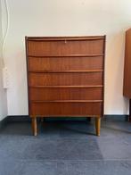 Vintage Deense ladekast in teak met 5 laden, Huis en Inrichting, Kasten | Ladekasten, Ophalen, Gebruikt, 5 laden of meer, Teakhout