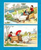 2x Leuke oudere kaarten E264 - kinderen in ganzenkar ca 1950, Verzenden, 1940 tot 1960, Ongelopen, Kinderen