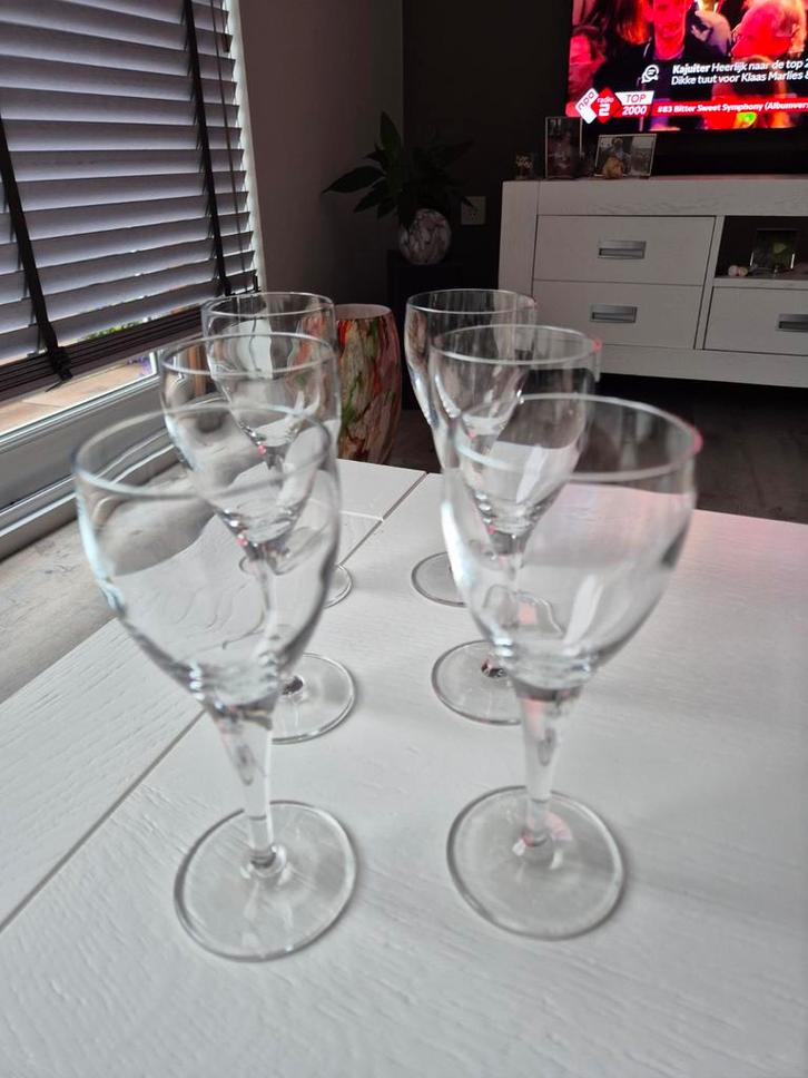 6 Vintage Kristallen Witte Wijn Glazen, Verzamelen, Glas en Borrelglaasjes, Zo goed als nieuw, Overige typen, Ophalen of Verzenden