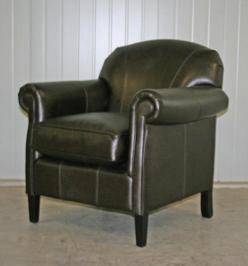 Engelse fauteuil in grijs / antraciet leer van Jeantique, Huis en Inrichting, Fauteuils, Zo goed als nieuw, Leer, 75 tot 100 cm