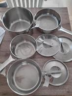 4 stalen pannen met deksels, Huis en Inrichting, Ophalen, Zo goed als nieuw, Rvs, Pannenset