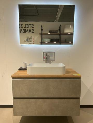 Ben Vario badmeubel beton grijs met massief eiken blad 100 c beschikbaar voor biedingen