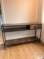 mangohouten Consoletafel/dressoir/bureau zwart stalen frame, Ophalen, Gebruikt, 100 tot 150 cm, 25 tot 50 cm