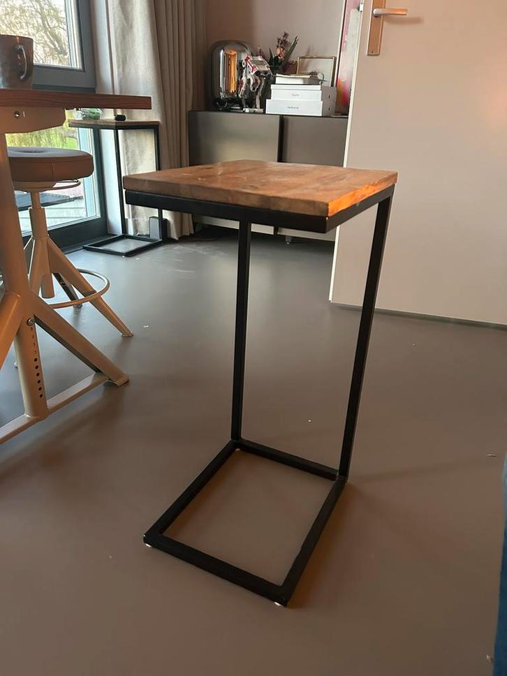 2 Laptoptafels - Hout & Metaal - Setprijs!, Huis en Inrichting, Tafels | Bijzettafels, Gebruikt, Rechthoekig, 45 tot 60 cm, Minder dan 55 cm
