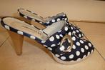Ludovico muilen maat 40 peeptoe retro blauw wit polkadots, Sandalen of Muiltjes, Zo goed als nieuw, Ludovico, Verzenden