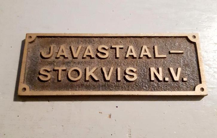 Vintage Javastaal Stokvis N.V. Machineplaatje Brons, Verzamelen, Scheepvaart, Zo goed als nieuw, Overige typen, Motorboot of Zeilboot