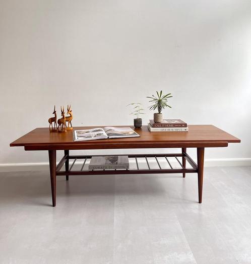 Vintage teakhouten salontafel, jaren 60/Deens design, Huis en Inrichting, Tafels | Salontafels, Gebruikt, Minder dan 50 cm, 50 tot 100 cm