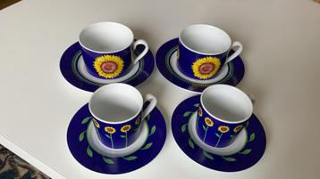 Kahla 2 zonnebloem kop en schotels en 2 espressokopjes D.E. beschikbaar voor biedingen