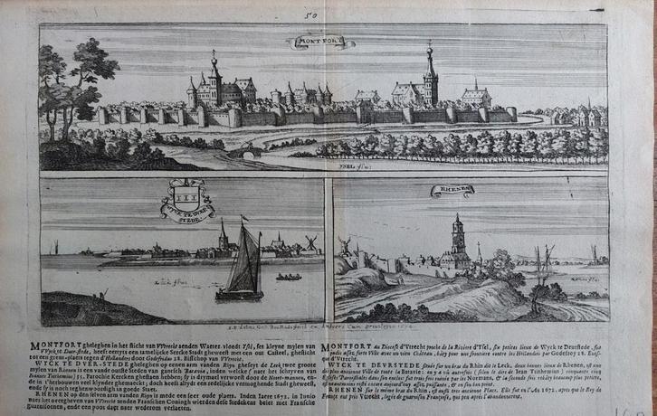 1 /  Montfoort - Wijk bij Duurstede en Rhenen Gravure 1674, Antiek en Kunst, Kunst | Etsen en Gravures, Ophalen of Verzenden