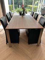 6 zwart leren eetkamers fauteuils, Huis en Inrichting, Complete eetkamers, Ophalen, Zo goed als nieuw, 4 tot 6 stoelen