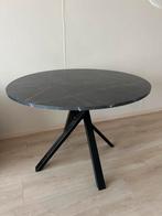 Zwarte tafel met marmer blad - 4 personen, Ophalen, Gebruikt, Rond, 50 tot 100 cm