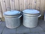 2 x zinken wastobbe wasemmer met deksel 38 en 40 liter, Tuin en Terras, Bloembakken en Plantenbakken, Ophalen of Verzenden, Zo goed als nieuw