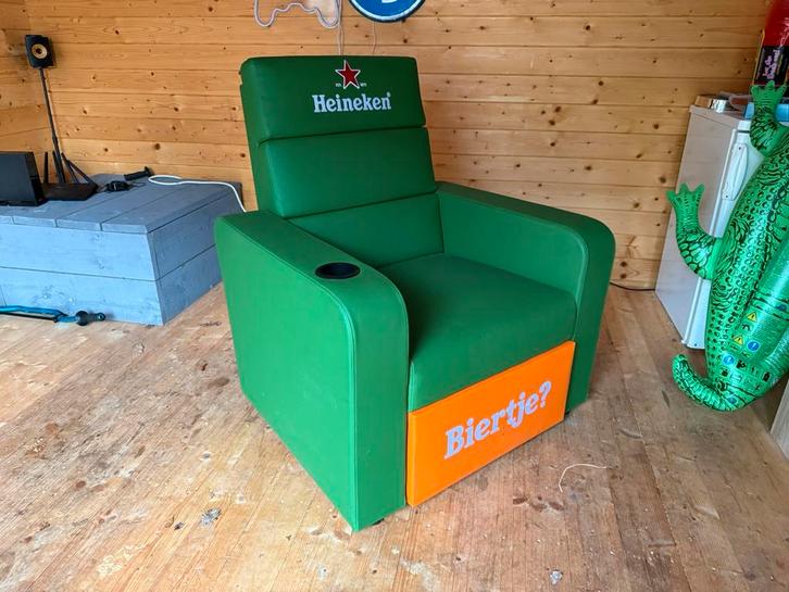 Heineken bier stoel, Huis en Inrichting, Stoelen, Zo goed als nieuw, Eén, Leer, Overige kleuren, Ophalen