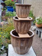 Set van drie aardetintkleur  bloempotten, Ophalen, Steen, Minder dan 60 cm, Rond