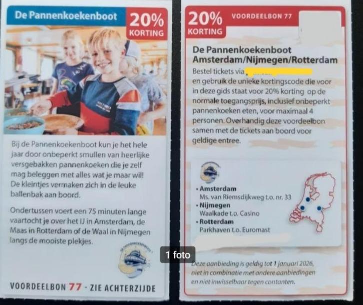 De Pannenkoekenboot Amsterdam/Nijmegen/Rotterdam, Tickets en Kaartjes, Kortingen en Cadeaubonnen, Drie personen of meer, Overige typen