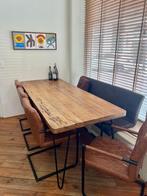Mangohouten eetafel + stoelen + bank, Ophalen, Gebruikt, Modern / industrieel, 200 cm of meer