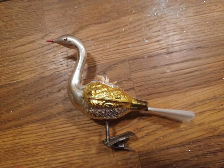 Oude vogel op clip (zilver met geel), Diversen, Kerst, Gebruikt, Ophalen