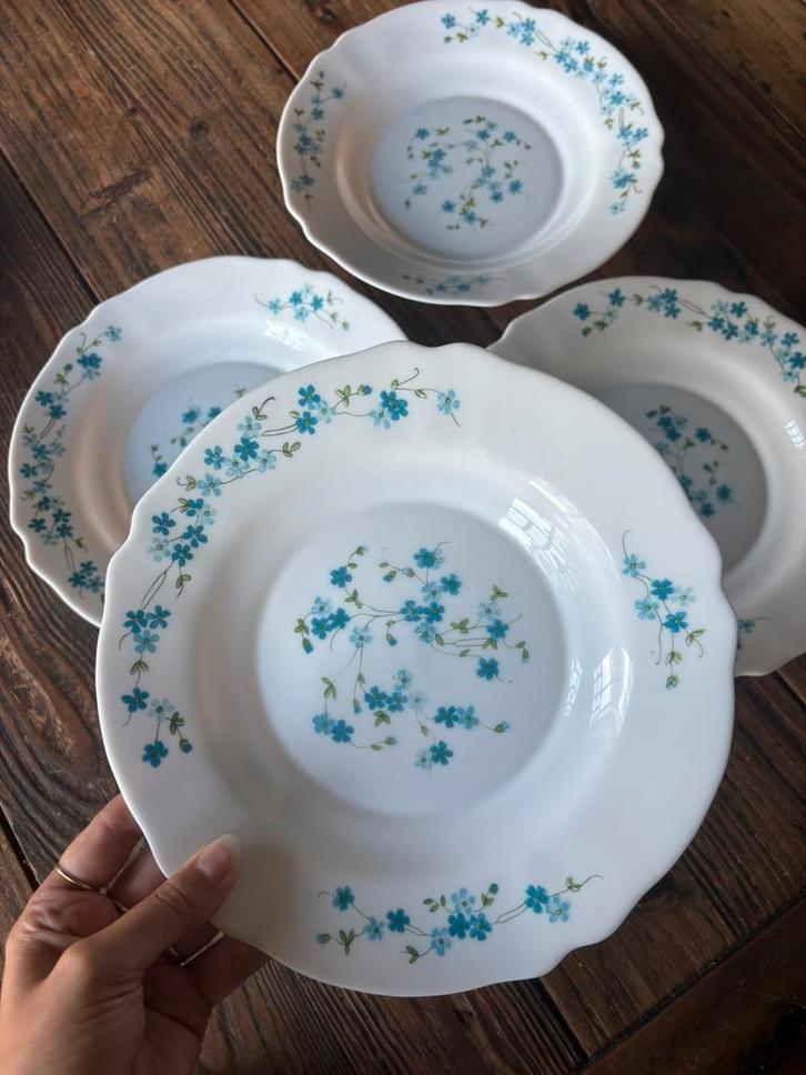 Arcopal Veronica/Myosotis diepe borden – 4 stuks, Antiek en Kunst, Antiek | Servies los, Ophalen of Verzenden