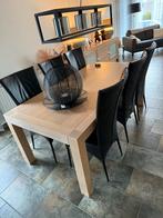 Nette eethoek, tafel met 6 echt lederen stoelen., Huis en Inrichting, Complete eetkamers, Ophalen of Verzenden, Zo goed als nieuw