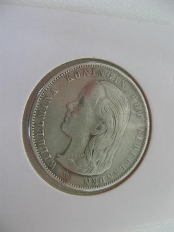 Oude 1 gulden munt Koningin Wilhelmina 1897 hangend haar beschikbaar voor biedingen