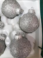 35/a kerstballen zilver glitter 5 stuks kunststof, Ophalen of Verzenden