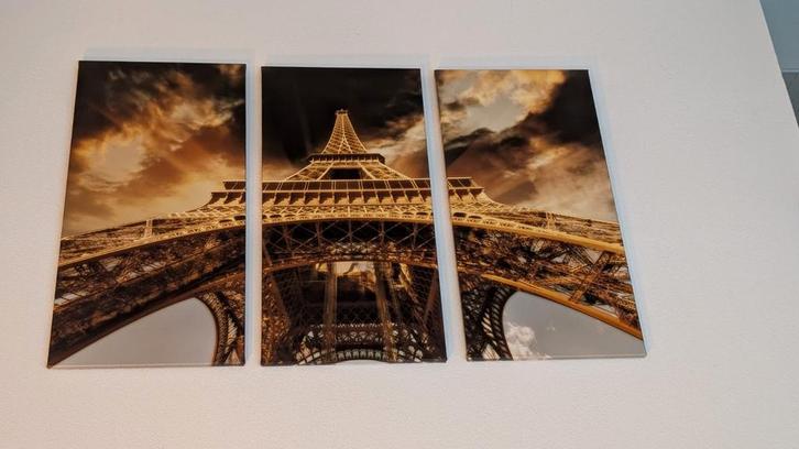 Zonsondergang Eiffeltoren Canvas 3 luik, Verzamelen, Foto's en Prenten, Overige onderwerpen, 1980 tot heden, Ophalen