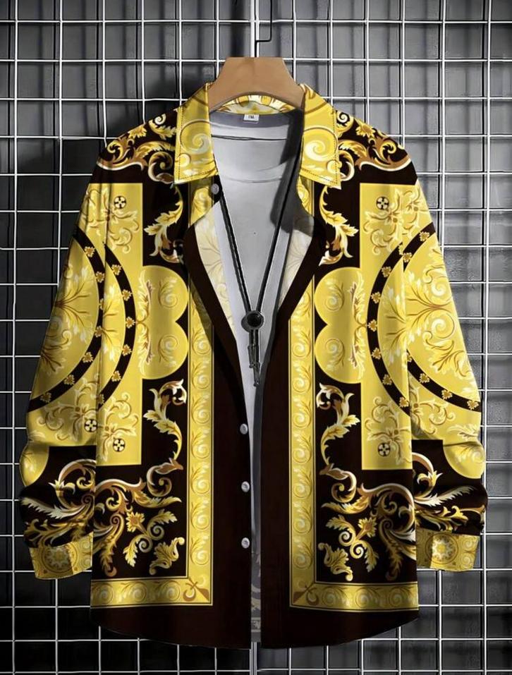 Barok overhemd goud zwart print medusa s m l xl xxl casa, Kleding | Heren, Overhemden, Nieuw, Overige halswijdtes, Overige kleuren