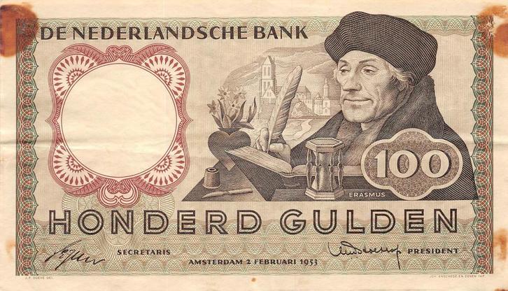 Netherlands 100 Gulden 1953 Erasmus Vf Replacement, Postzegels en Munten, Bankbiljetten | Nederland, Los biljet, 100 gulden, Ophalen of Verzenden