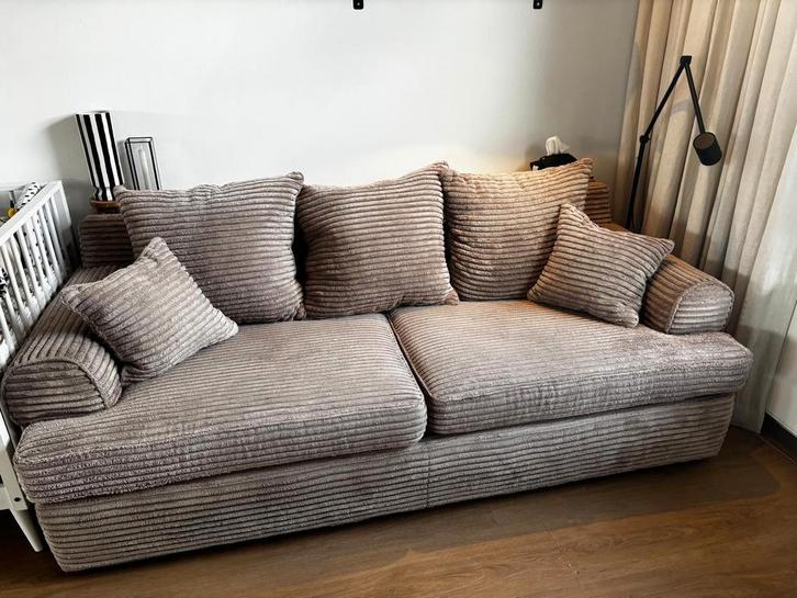 Beige Ribstof Bank - Stijlvol & Comfortabel, Huis en Inrichting, Banken | Bankstellen, Zo goed als nieuw, Rechte bank, Overige maten