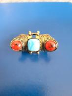 Vintage Broche met Oranje en Blauwe Stenen, Sieraden, Tassen en Uiterlijk, Broches, Brons, Gebruikt, Minder dan 4 cm, Oranje