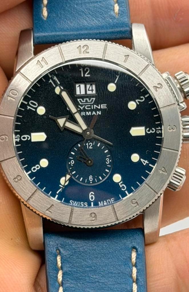 Glycine Airman, Sieraden, Tassen en Uiterlijk, Horloges | Heren, Zo goed als nieuw, Polshorloge, Overige merken, Leer, Ophalen of Verzenden