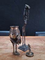 lot 3st Afrikaanse bronzen beeldjes dame vrouw 15,5 & 27,5cm, Antiek en Kunst, Kunst | Niet-Westerse kunst, Ophalen of Verzenden