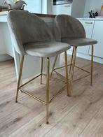 Eiland suede stoelen met gouden poten, Ophalen of Verzenden, Gebruikt, Overige kleuren, Twee