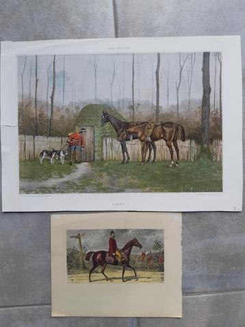 13 / 2 gekleurde gravures uit 19e eeuw Paarden en de jacht beschikbaar voor biedingen