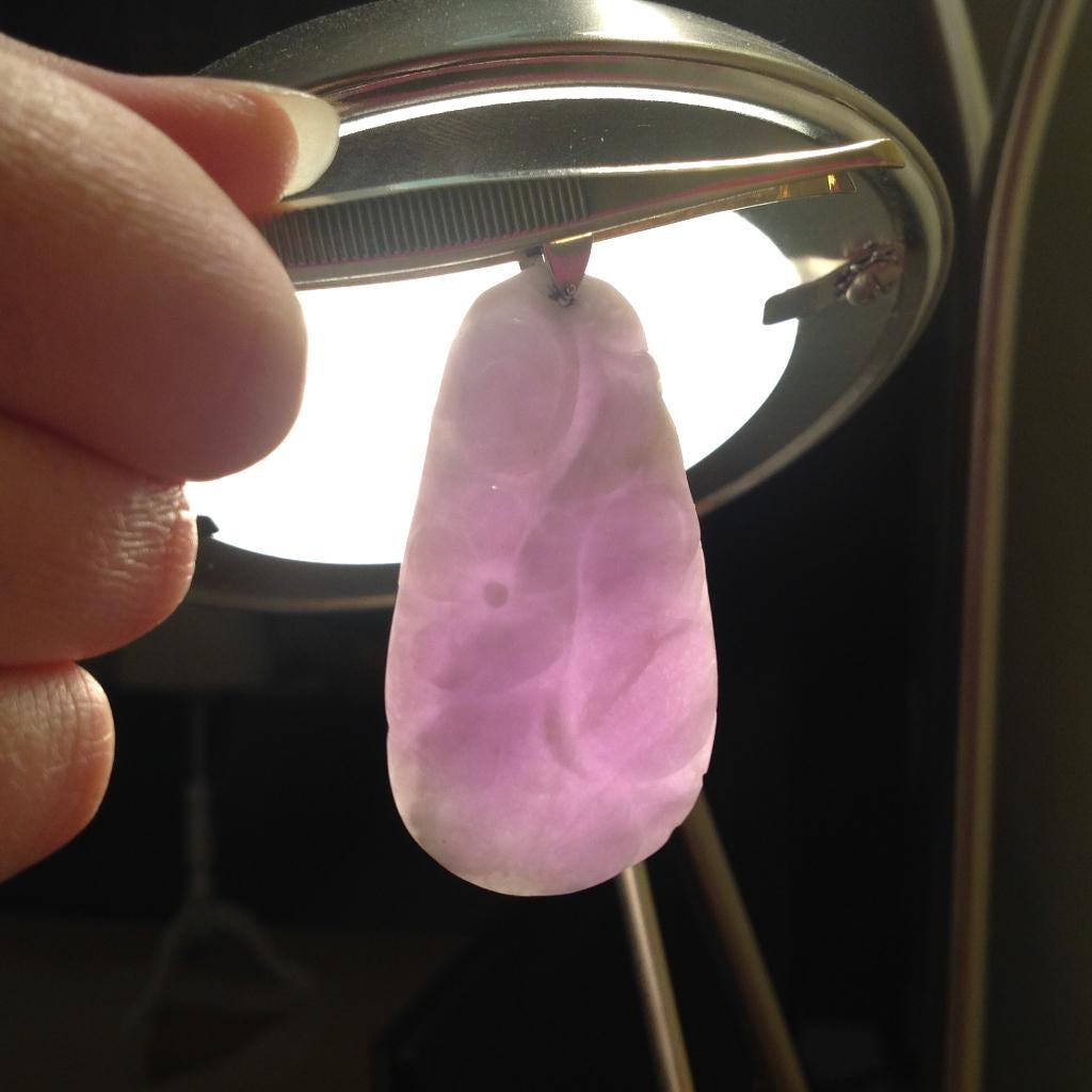 Lavendel jadeiet jade hanger (FEI CUI) met platina hangoog, Sieraden, Tassen en Uiterlijk, Antieke sieraden, Verzenden, Goud, Hanger